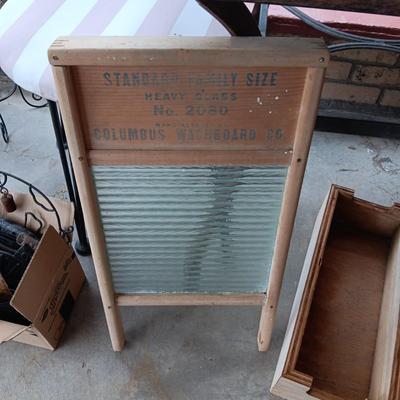 GLASS WASHBOARD AND CABBAGE CUTTER