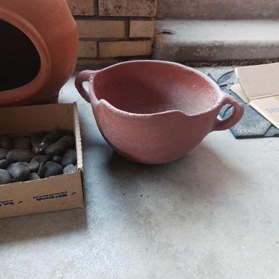 TERRA COTTA CHIMENEAS, DOUBLE SPOUT CONTAINER, CLAY BOWL