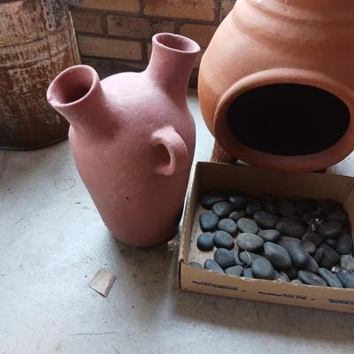 TERRA COTTA CHIMENEAS, DOUBLE SPOUT CONTAINER, CLAY BOWL