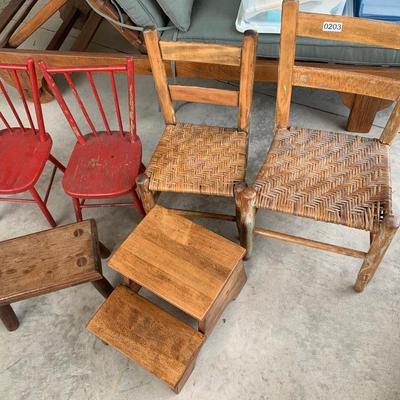Wood Childs Chairs / Footstools A lot