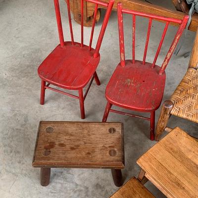 Wood Childs Chairs / Footstools A lot