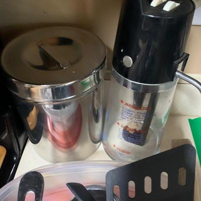 Huge Kitchen Lot Knives Knife Storage Block Cooking Utensils Measuring Cups Rolling Pin Much More