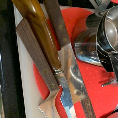Huge Kitchen Lot Knives Knife Storage Block Cooking Utensils Measuring Cups Rolling Pin Much More