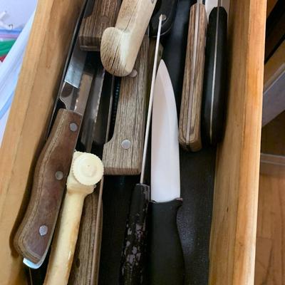 Huge Kitchen Lot Knives Knife Storage Block Cooking Utensils Measuring Cups Rolling Pin Much More