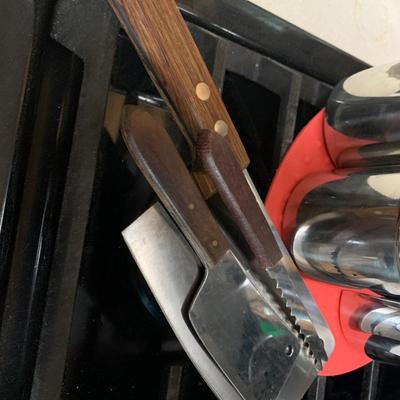 Huge Kitchen Lot Knives Knife Storage Block Cooking Utensils Measuring Cups Rolling Pin Much More