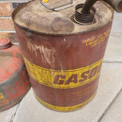 Vintage lot, 2 gas cans and creeper board