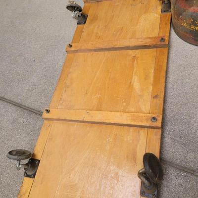 Vintage lot, 2 gas cans and creeper board