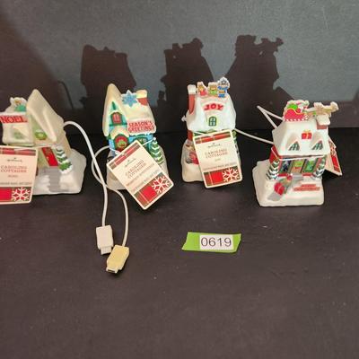 4 Hallmark Caroling Cottages Music & Lights