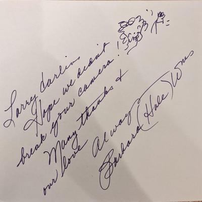 Barbara Hale Signed Note