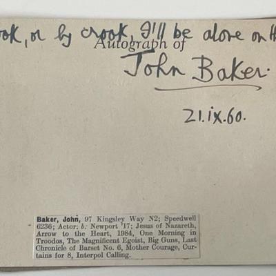 Actor John Baker autograph note 