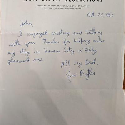 Jim Metler Signed Note