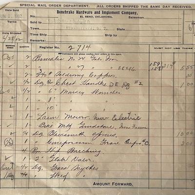 1902 Bronebrake Hardware store accounting log