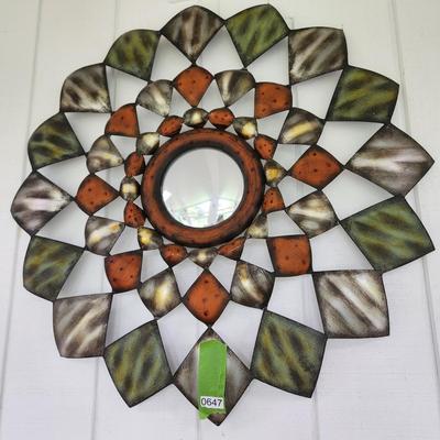 Metal Wall Art w Small Center Convex Mirror 34" dia.