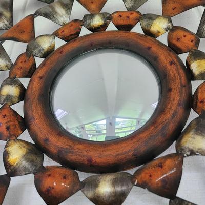 Metal Wall Art w Small Center Convex Mirror 34" dia.