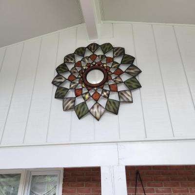 Metal Wall Art w Small Center Convex Mirror 34" dia.
