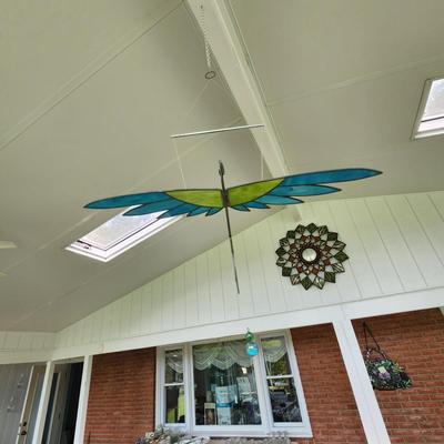 Large Hanging Stained Glass Flying Hummingbird Bird 19x32
