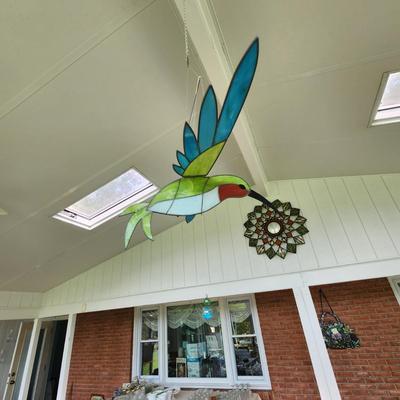 Large Hanging Stained Glass Flying Hummingbird Bird 19x32
