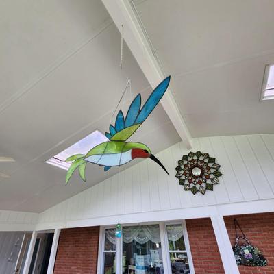 Large Hanging Stained Glass Flying Hummingbird Bird 19x32