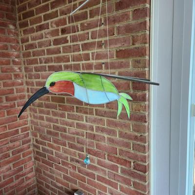 Large Hanging Stained Glass Flying Hummingbird Bird 19x32