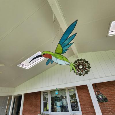 Large Hanging Stained Glass Flying Hummingbird Bird 19x32