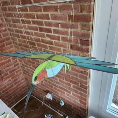 Large Hanging Stained Glass Flying Hummingbird Bird 19x32