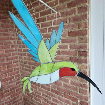 Large Hanging Stained Glass Flying Hummingbird Bird 19x32
