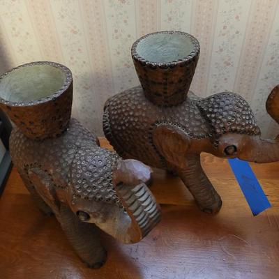 Set of two Hand carved wooden elephants