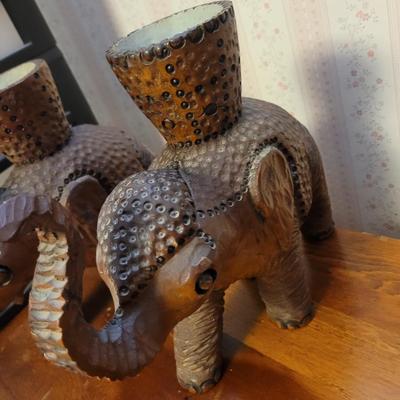Set of two Hand carved wooden elephants