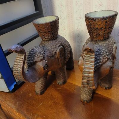 Set of two Hand carved wooden elephants