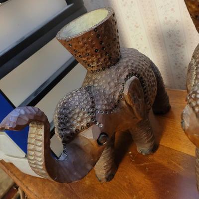 Set of two Hand carved wooden elephants