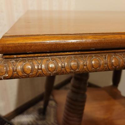 Antique hand carved side table with glass balls