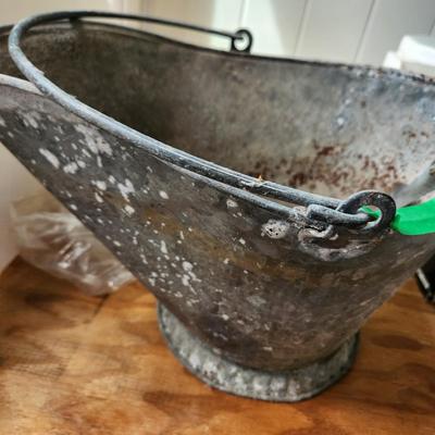 Vintage Galvanized Coal Bucket w Shovel