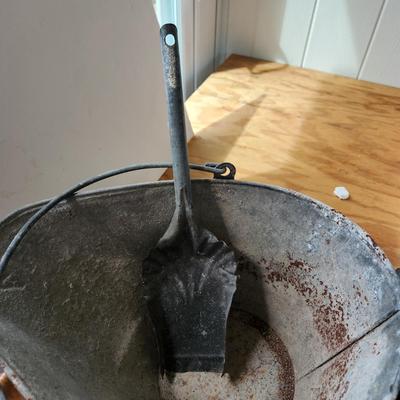 Vintage Galvanized Coal Bucket w Shovel