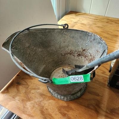 Vintage Galvanized Coal Bucket w Shovel