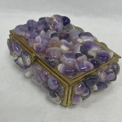 Metal and Glass Trinket Box with Stone Decoration