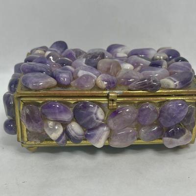 Metal and Glass Trinket Box with Stone Decoration