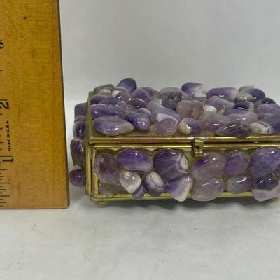 Metal and Glass Trinket Box with Stone Decoration