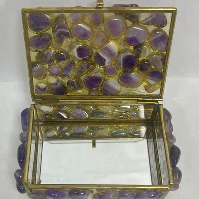 Metal and Glass Trinket Box with Stone Decoration