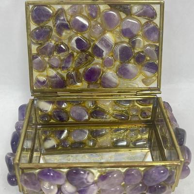 Metal and Glass Trinket Box with Stone Decoration