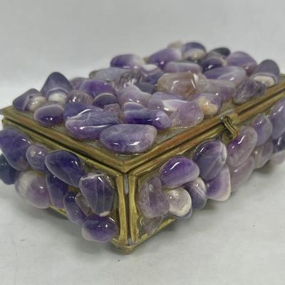 Metal and Glass Trinket Box with Stone Decoration