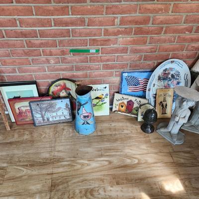 Large Home Decor Lot Art, Hand Painted Slates, Umbrella Stand , plant stands