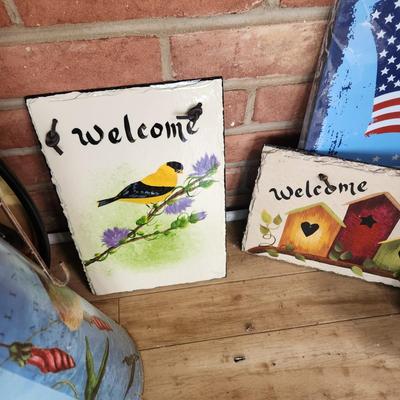 Large Home Decor Lot Art, Hand Painted Slates, Umbrella Stand , plant stands