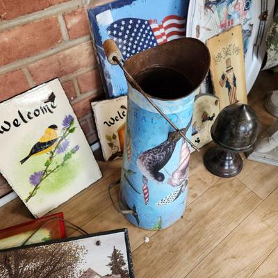 Large Home Decor Lot Art, Hand Painted Slates, Umbrella Stand , plant stands
