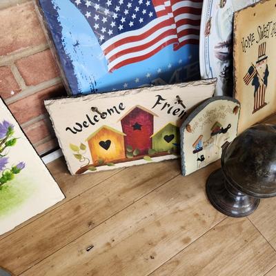 Large Home Decor Lot Art, Hand Painted Slates, Umbrella Stand , plant stands