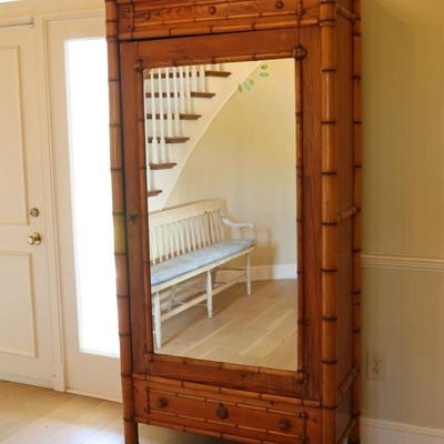 French 19th Century Faux Bamboo Cabinet with Mirrored Door