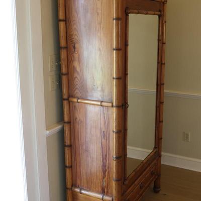 French 19th Century Faux Bamboo Cabinet with Mirrored Door