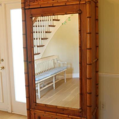French 19th Century Faux Bamboo Cabinet with Mirrored Door
