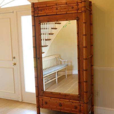 French 19th Century Faux Bamboo Cabinet with Mirrored Door