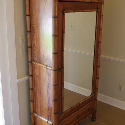 French 19th Century Faux Bamboo Cabinet with Mirrored Door