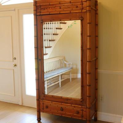 French 19th Century Faux Bamboo Cabinet with Mirrored Door
